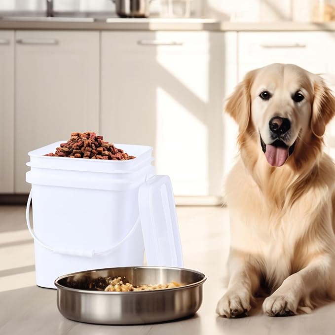 4 Pack 5 Gallon Square Lidded Storage Bucket with Handle, Plastic Bucket Pails Food Grade, White