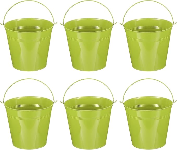 PATIKIL 7"x6.4" Small Metal Buckets with Handle, 6 Pcs Mini Galvanized Bucket Colorful Easter Buckets for Crafts Party Favors Decoration, Green