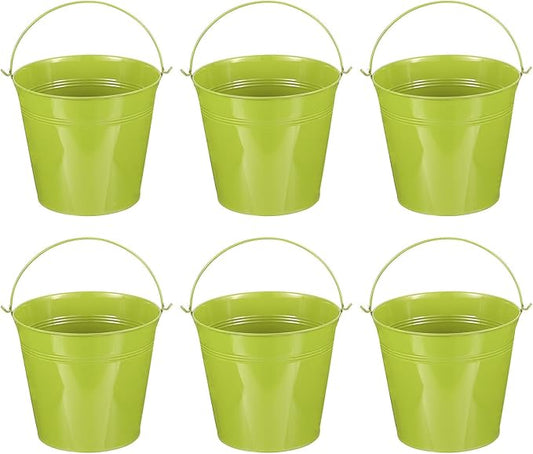 PATIKIL 7"x6.4" Small Metal Buckets with Handle, 6 Pcs Mini Galvanized Bucket Colorful Easter Buckets for Crafts Party Favors Decoration, Green