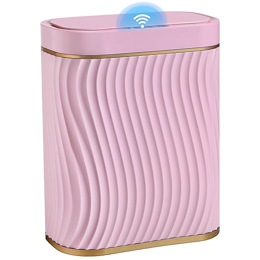 Pink Bathroom Trash can with Automatic Touchless Lid, 2.6 Gallon Motion Sensor Small Garbage Can, Slim Waterproof Smart Trash Bin for Bedroom, Office, Living Room