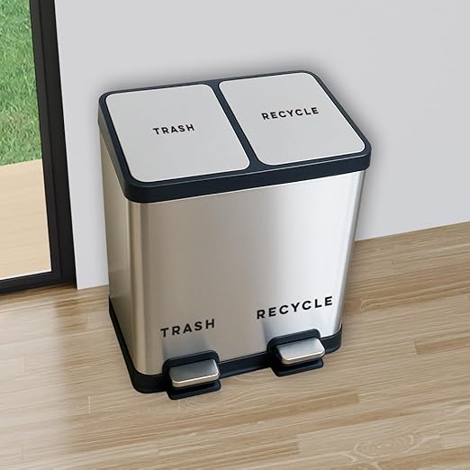 Modern Recycle & Trash Stickers - Minimalist, Discreet Vinyl Labels for Trash Cans & Bins - Elegant Indoor Waste & Recycling Signs for Home, Kitchen & Office | Black