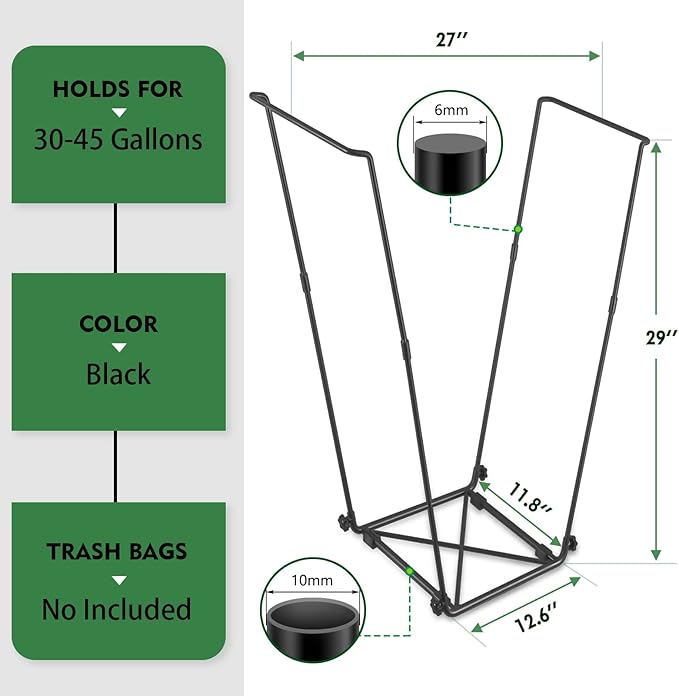 FEED GARDEN Trash Bag Holder, Outdoor Metal Leaf Bag Holder Stand, Garbage Bag Frame Holder for 30-45 Gallon Bags for Leaves, Camping, Yard Weeding, Lawn Party