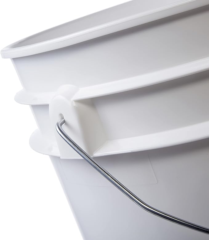 Consolidated Plastics 3.5 Gallon White Food Grade Buckets + 6 Gamma Seal Lids, BPA Free Container Storage, Durable HDPE Pails, Made in USA (6 Pack)