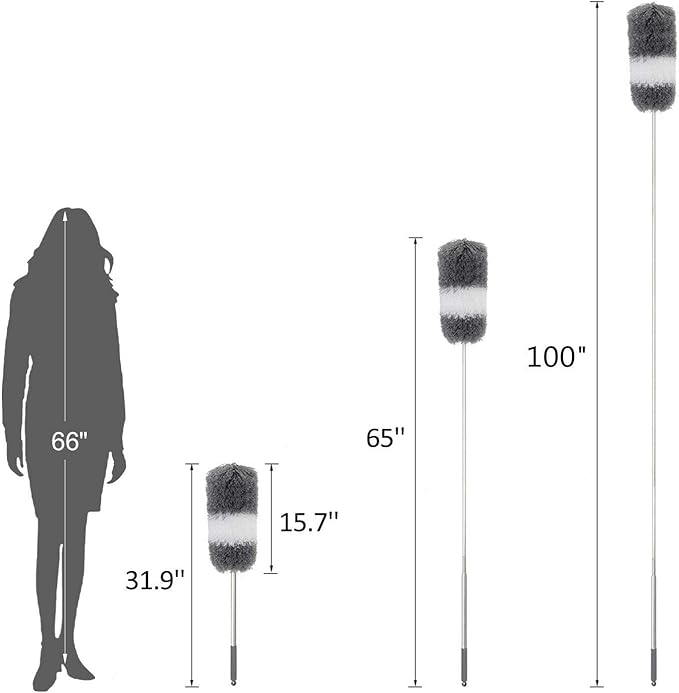 BOOMJOY Microfiber Feather Duster with Extendable Pole and Bendable Head, 100" Telescoping Duster for Cleaning Ceiling, Fan, Furniture