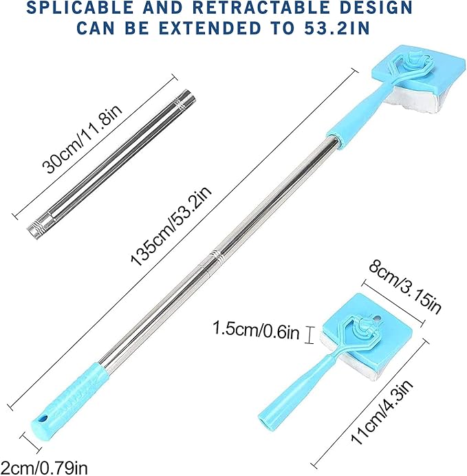 Baseboard Cleaner Tool with Handle [in Stock US], 5 Reusable Cleaning Pads by KnUVSA, Retractable Handle, Used for Bathroom Microfiber Cleaning, Molding Cleaner Tool, 6 Piece Set