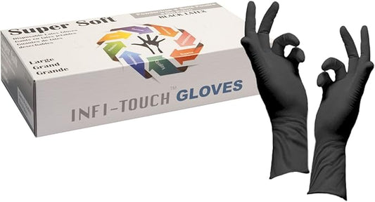 Super soft Disposable Latex Gloves, Powder Free, Exam 12" Length, Medium Duty, 50 Gloves, Size Large.