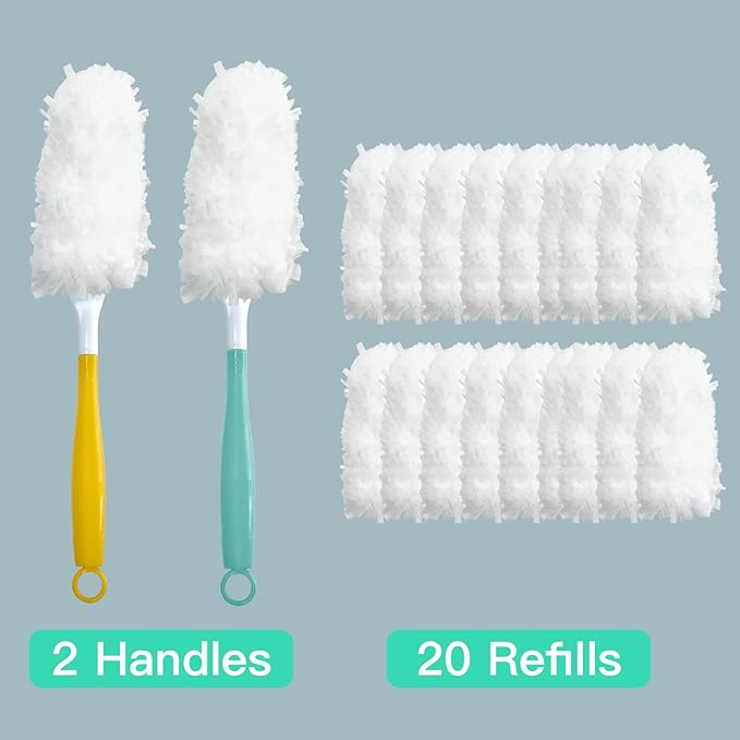 Car Interior Duster - Ultimate Cleaning Tool for Cars, House, and Office - Compact Mini Design for Effortless Dust Removal Double-Sided Design 2handle +20 Duster Refills.