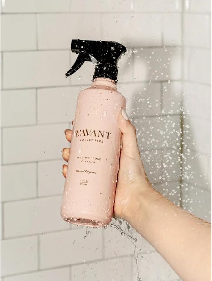 L'AVANT Collective Luxury Home Essentials Bundle High Performing Dish Soap, Hand Soap, Multipurpose Cleaner Spray, Scrub Brush, Lucite Tray Luxurious Ingredients Reusable Bottles (Blushed Bergamot)