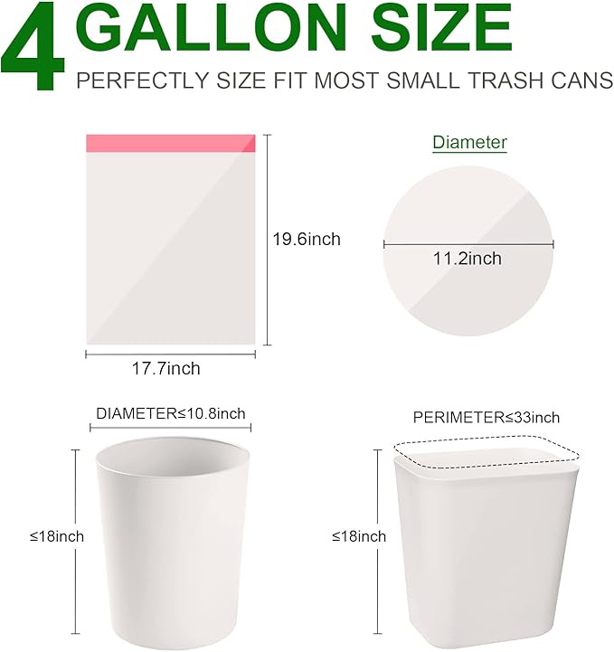 Drawstring Small Trash Bags, Magesh 4 Gallon Drawstring Extra Thick Garbage Bags Unscented, Quick Cinch for Bathroom Kitchen Office Small Can, 44 Count, White