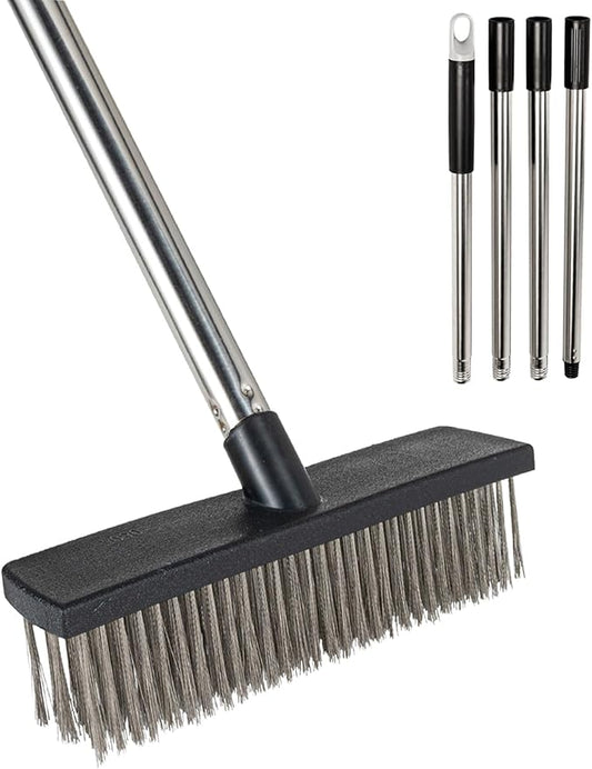 Deck Brush Steel Wire Broom with Long Handle Stiff Scrub Brushes for Cleaning Boat Patio Concrete Moss Remover