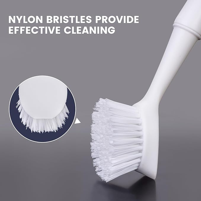 Dish Brush with Handle, Dish Scrub Brush with Built-in Scraper, Nylon Dish Scrubber, Kitchen Brushes for Dishes,Pots, Pans and Sinks 2 Pack