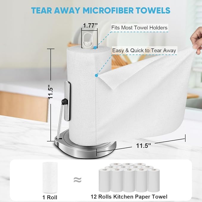 AIDEA Microfiber Cleaning Cloth Roll White, 75PK, Microfiber Towels for Cars, Tear Away Reusable Paper Towels, Commercial Shop Rags, Lint Free Rags for House, Kitchen, Automotive, 11.5"×11.5"