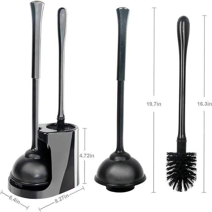 CELOX 2 Sets Black Toilet Brush and Plunger Set for Bathroom Heavy Duty