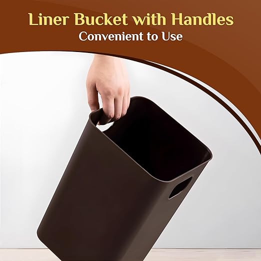 2 Pack Square Modern Trash Can Bedroom, 3Gal/12L Bathroom Trash Can Hidden Bag, Open Top Trash Bin Square Plastic, Minimalist Black Garbage Can with Inner Bucket (with 2 Handles) for Kitchen Office