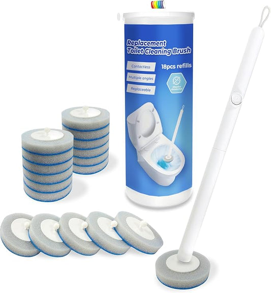 Disposable Toilet Bowl Cleaning System Kit - Includes Wand Handle, Storage Caddy & 18 Refill Heads - Quick, Hygienic Bathroom Clean - Essential for Home, Apartment, Dorm Room & Guest Bath