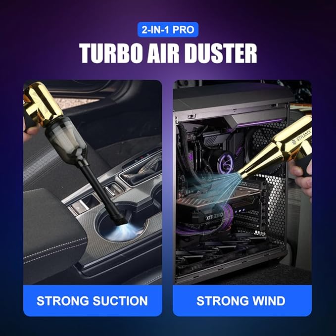 Compressed Air Duster - Barber Blower, Electric Duster, 3 Gear Mini Portable Jet Dry Air Blower, Cordless Vacuum Cleaner, for PC, Office,Salon, Fan, Laptop, Keyboard, Car (Gold)