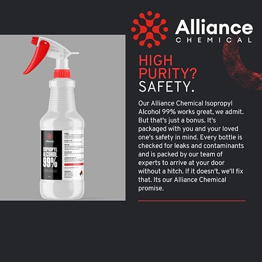 Alliance Chemical Isopropyl Alcohol 99% - 2 Quart Bottle with Spray Top (64 oz) - High-Purity Concentrated Rubbing Alcohol for Effective Cleaning - Quick-Drying, Domestically Sourced IPA