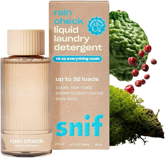 Snif Rain Check Laundry Detergent, Clean and Crisp Scent, 32 Loads, Non-Irritating to Skin, Clean, Non-Toxic, Vegan, Cruelty Free, 16oz