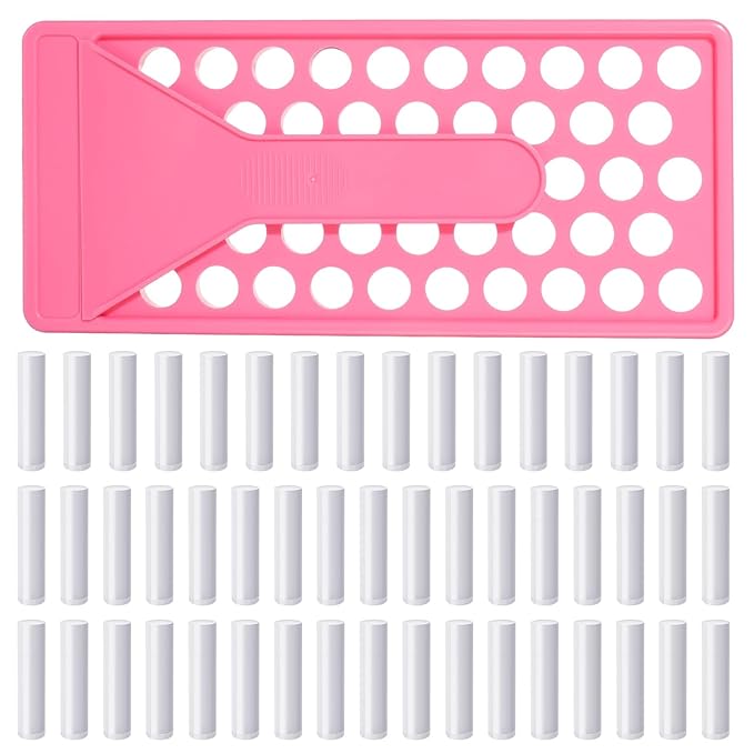 Lip Balm Crafting Kit, 50 Pieces Empty Lipsticks Filling Tubes Mold Handmade Set Pallet with Scraper, Lip Balm Tubes with Filling Tray and Spatula for Women Girl Cosmetics Makeup, Pink