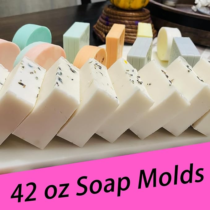 ZOENHOU 4 PCS 42oz Green Soap Molds with 4 Wooden Lids, Flexible Rectangular Silicone Soap Making Molds Kit with Wood Box DIY Tool Set for Soap Making Supplies