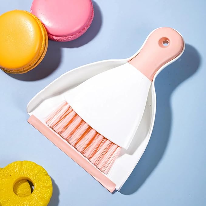 Dust Pan Broom Brush Dustpan - Dustpan and Brush Set, Mini Dust Pans with Brushes, Handheld Broom Cleaning for Tables, Keyboards, Guinea Pig Cage, and Cat Litter, etc.(Pink