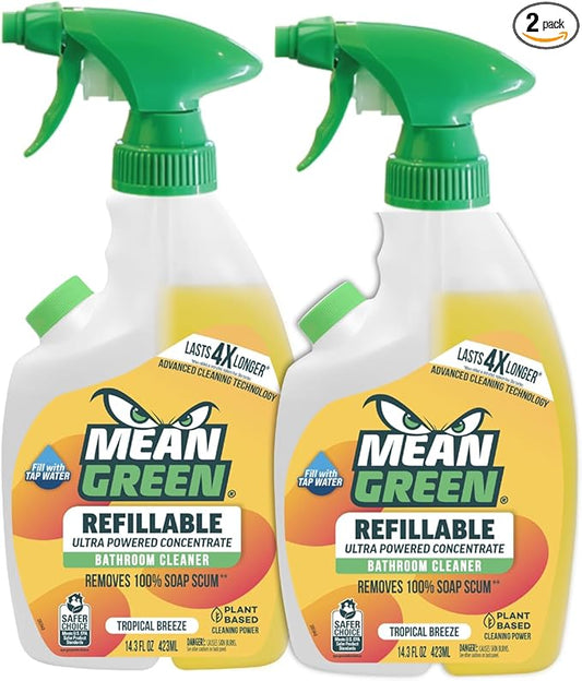 Mean Green Refillable Ultra Powered CONCENTRATE Bathroom Cleaner, Tropical Breeze, 14.3 Ounce 2-Pack