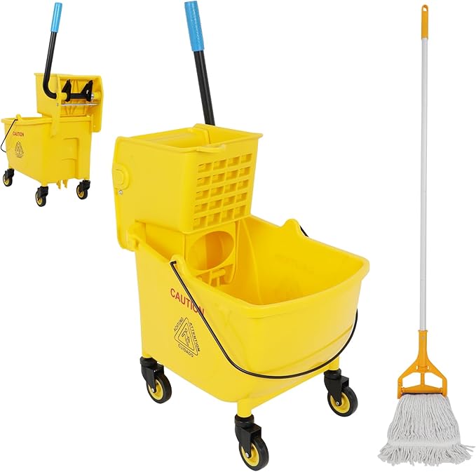 FAHKNS Commercial Mop Bucket with Wringer, 35 Quart Industrial Mop Bucket with Commercial Mop, [No Need to Change Water Frequently], Mop and Bucket Set