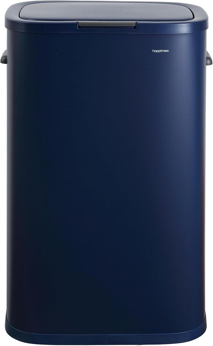 happimess HPM1017J Tammi Kitchen 14.5-Gallon Slim Metal Push Button Trash Can for Home, Kitchen, Laundry Room, Office, Bedroom, Bathroom, Denim Blue