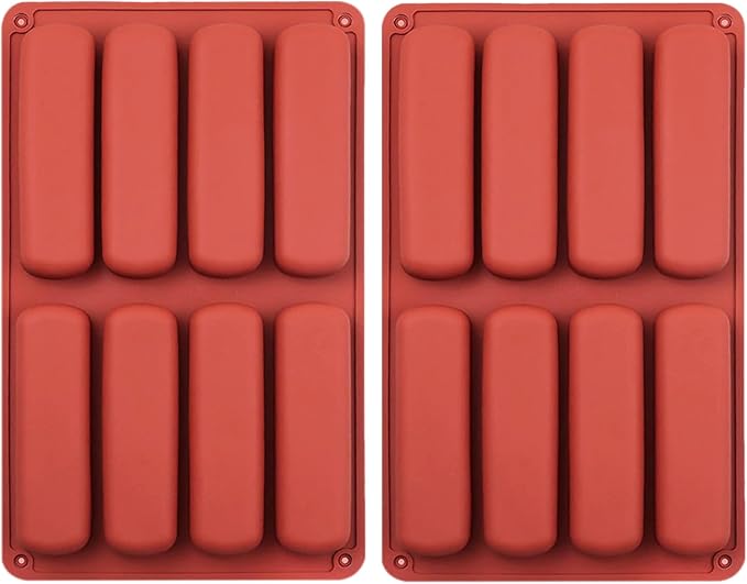 Silicone Finger Biscuit Mold, 8 Cavities, 11x6.7 inch, Set of 2 Baking Mold for Eclairs and Chocolate Bars