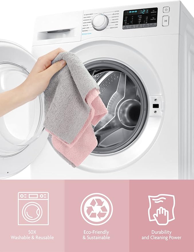 Fantasticlean Microfiber Cleaning Cloth Roll -90 Pack, Tear Away Microfiber Towels, 12" x 12", Reusable, Washable, Scratch Free, Ultra Absorbent Dishcloth for Car, Home Supplies, Pet, Kitchen (Pink)