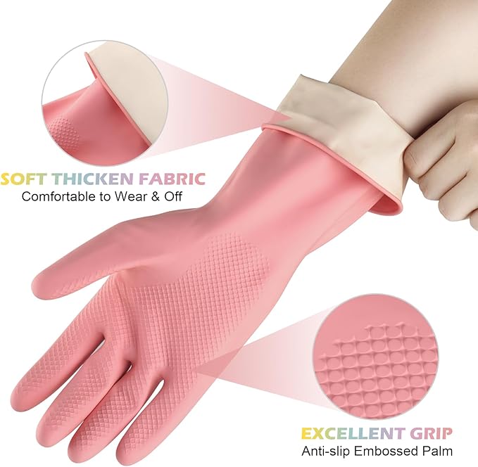 4 Pairs Rubber Kitchen Dishwashing Gloves - Colorful Reusable Household Cleaning Gloves Outdoor Chores for Women & Men (Large)