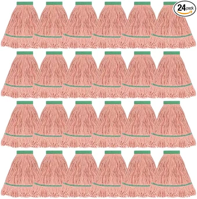 Matthew Cleaning Heavy Duty Mop Head Commercial Replacement for General and Floor Cleaning, Wet Industrial Blue Cotton Looped End String Head Refill (Case of 24) Orange