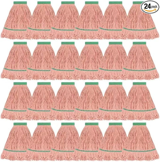 Matthew Cleaning Heavy Duty Mop Head Commercial Replacement for General and Floor Cleaning, Wet Industrial Blue Cotton Looped End String Head Refill (Case of 24) Orange