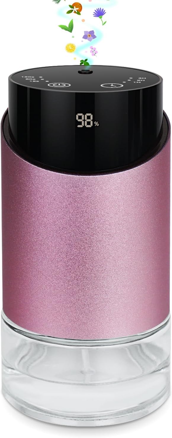 Waterless Essential Oil Diffuser Aromatherapy Scent Diffusers for Home Large Room, Bedroom, Car, Office, Desk, Battery Operated Mini Portable Air Freshener, 3 Countdown Timers & 3 Mist Levels