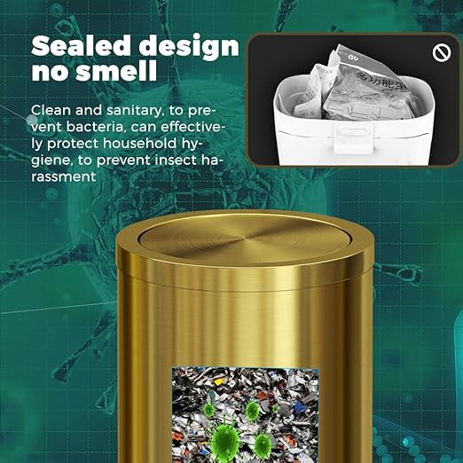 18L/4.7GAL Gold Bathroom Trash Can with Lid,Brass Garbage Can with Flipping Lid,Brushed Stainless Steel for Bedroom,Living Room,Office,Guest Room (4.7gal-Gold)