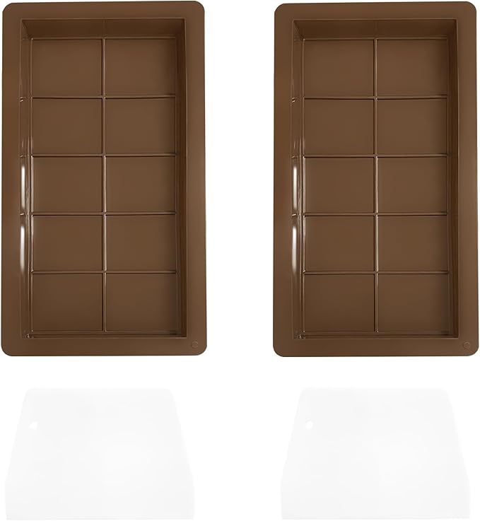 Quacc 2 PCS Dubai Chocolate Bar Molds with Spatulas, Flexible Silicone Chocolate Mold Candy Bar Mold for DIY Baking (Brown)