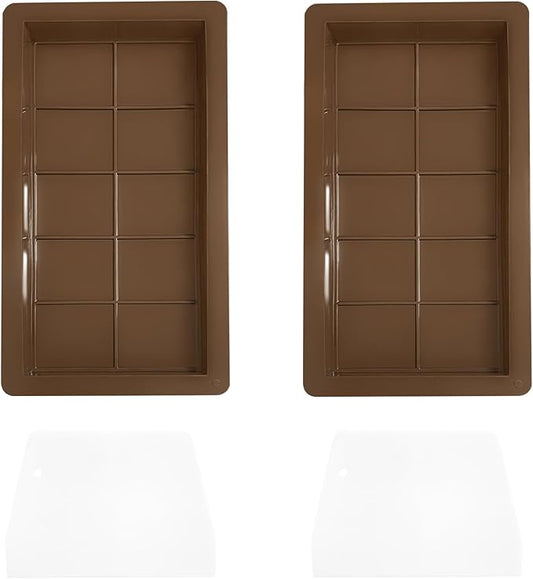Quacc 2 PCS Dubai Chocolate Bar Molds with Spatulas, Flexible Silicone Chocolate Mold Candy Bar Mold for DIY Baking (Brown)