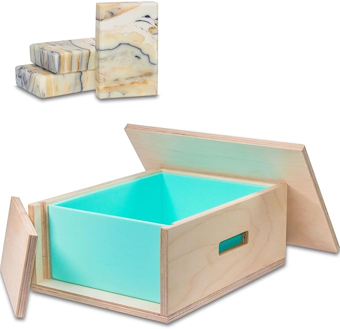 Extra Large Soap Molds 160 oz with Removable Side Wall —Tall Skinny Triple Width Mold, Flexible Silicone Soap Molds for Soap Making, Wooden Rectangle Soap Mold with Lid