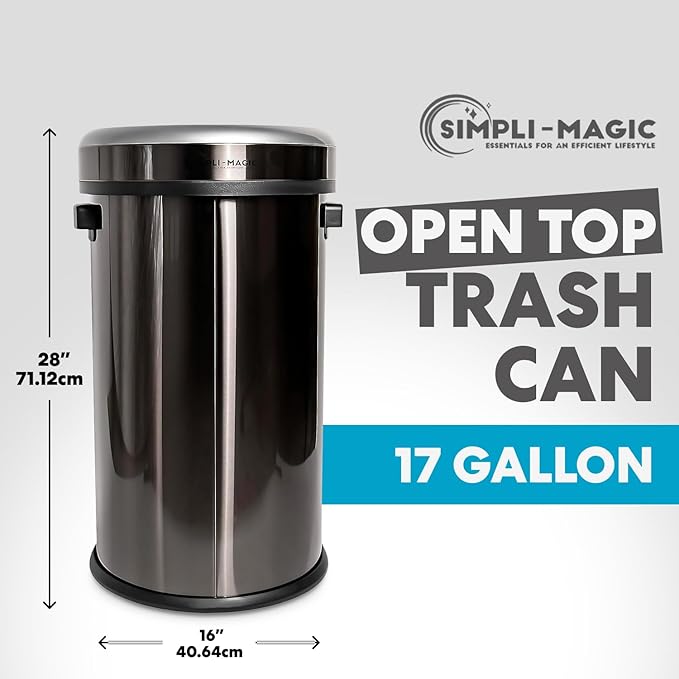 65 Liter / 17 Gallon Open Top Trash Can, Elegant Black Finish