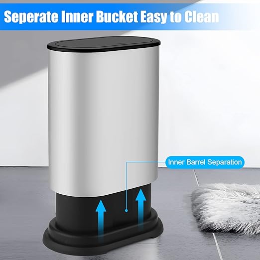 Anzoymx Stainless Steel Bathroom Trash Cans 1.8 Gallons Small Garbage Can with Pop up Lid, Dog Proof Narrow Wastebasket, Slim Waterproof Litter Trash Bins Set for Bedroom, Toilet, Office (Silver)