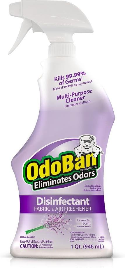 OdoBan Ready-to-Use Disinfectant and Odor Eliminator, Set of 3 Spray Bottles, 32 Ounces Each, Lavender Scent