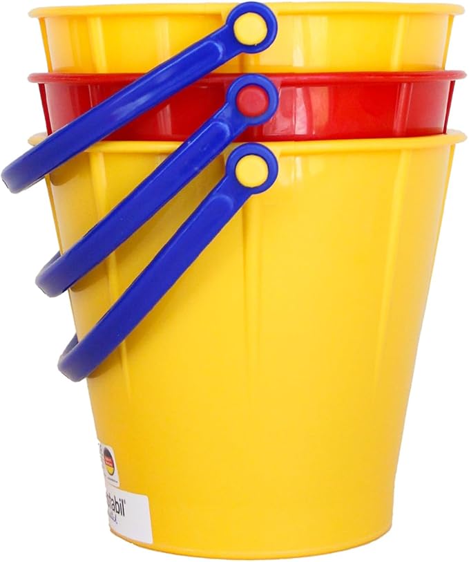 Spielstabil 3 Pack - Large Sand Pails Beach Toys (3 Buckets Included - Colors Vary) - Made in Germany