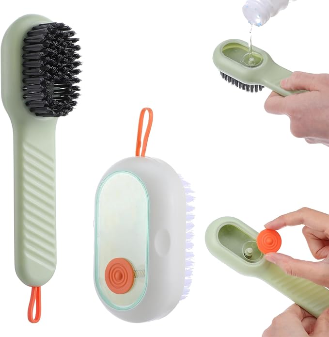 2Pcs Multifunctional Shoe Brush with Soap Dispenser Liquid Laundry Brush Liquid Adding Soft Fur Cleaning Brushes Scrub Brushes for Cleaning for Home Washing Bathroom Kitchen Shoe Cloth