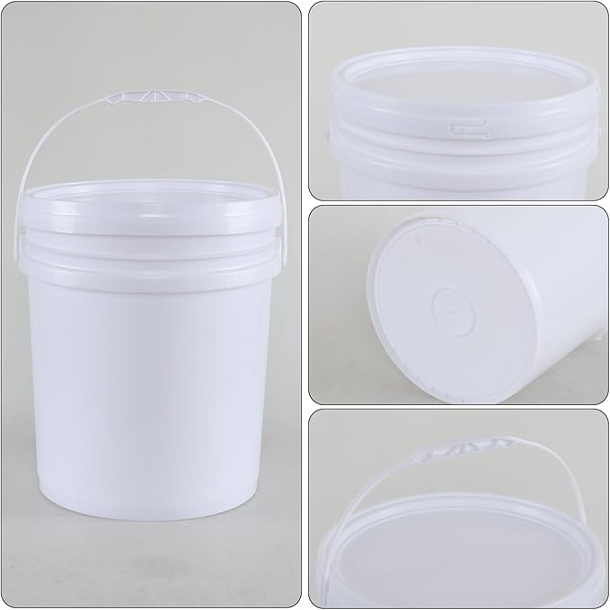 4 Packs Food Grade Airtight Plastic Buckets with Handles, Plastic Pail with Lid, 7 Gallon, White