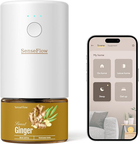 SF101S Smart Wi-Fi Waterless Ultrasonic Essential Oil Diffuser–100% Plant-Based,120-Day Natural Air Freshener & Aromatherapy Scent Diffuser Covers 100㎡ for Home,Hotel-Ginger