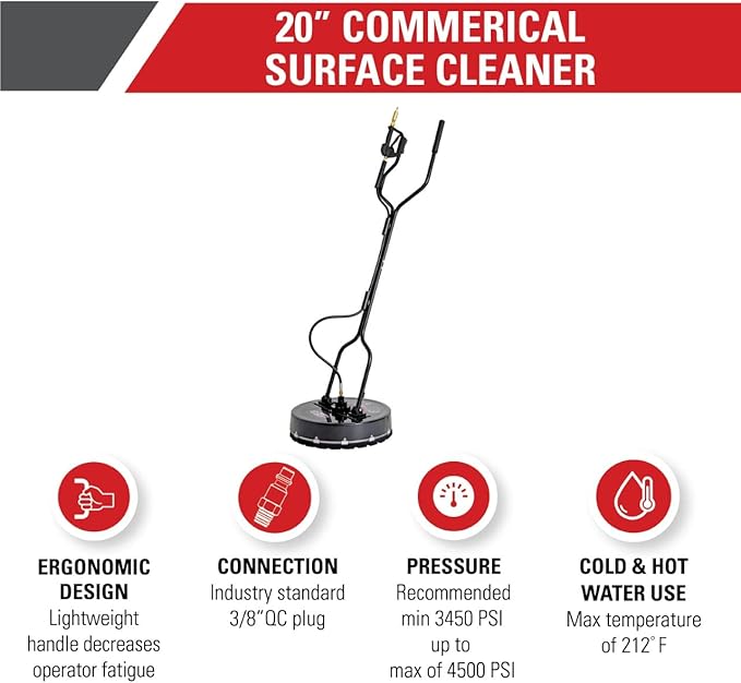 Simpson Cleaning 80182 Universal 20" Industrial Pressure Washer Surface Cleaner for Hot and Cold Water Machines, 3/8" Quick Connection, Recommended min 3450 PSI up to max of 4500 PSI, Black