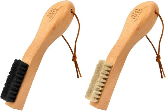 Laundry Stain Remover Clothes Brush Set of 2 Natural Soft Boar Bristle White & Black for Scrubbing Out Tough Stains on Delicate Fabrics, Knits, Cotton, Linens, Small Brush