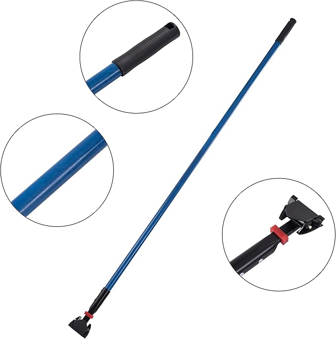 Matthew Cleaning Commercial Quick-Change Dust Mop Handle with Clip-on Metal Gripper for Heavy Duty Mop Head Replacement Holder, Fiberglass Handle 60 inch 6packs-Blue