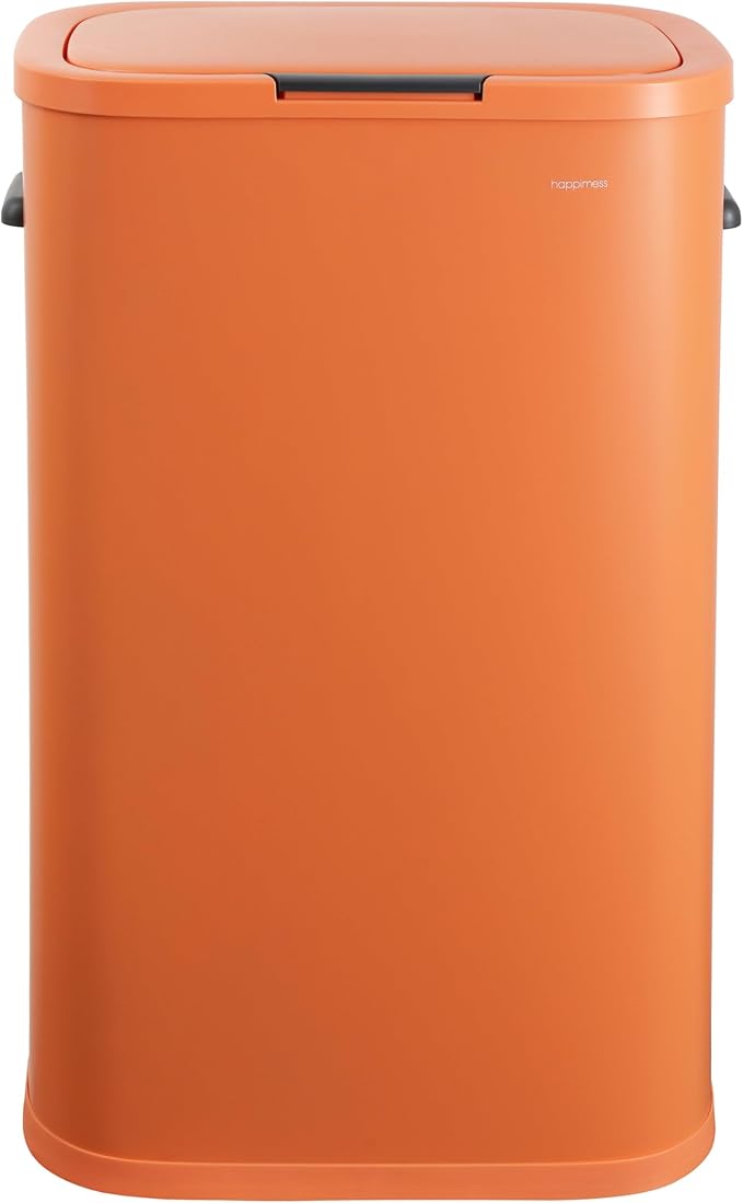 happimess HPM1017K Tammi Kitchen 14.5-Gallon Slim Metal Push Button Trash Can for Home, Kitchen, Laundry Room, Office, Bedroom, Bathroom, Carrot Cake