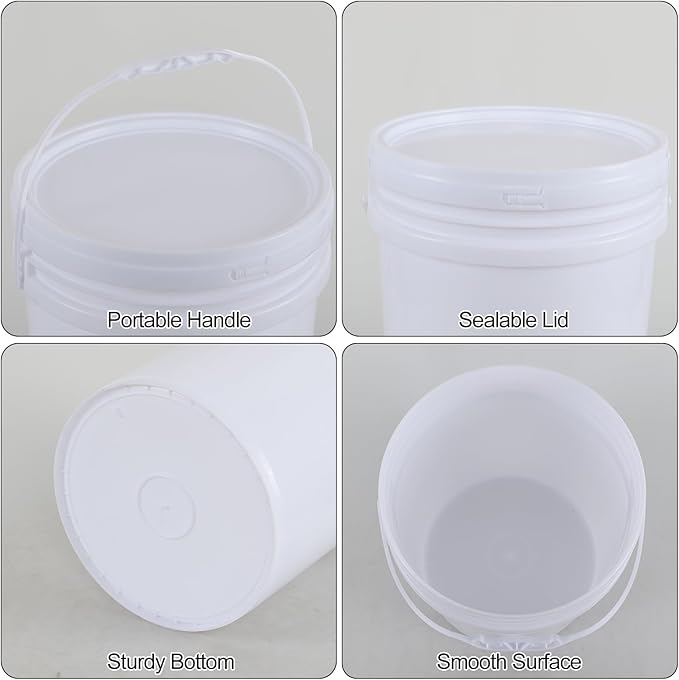 Farmoon 6.6 Gallon Plastic Buckets with Sealable Lids, 4 Pack White Round Plasitc Pails
